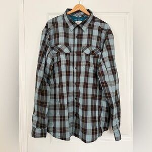 Columbia Omni-Shade Plaid Green Blue Plaid Men’s Long Sleeve Shirt Sz XL